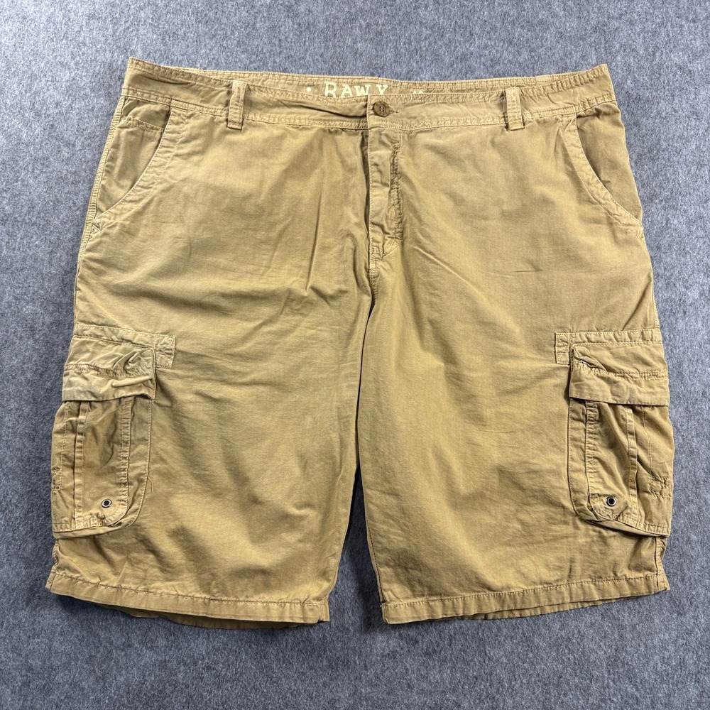 Raw X Mens Khaki Tan Cargo Shorts Size 48 Cotton Twill Relaxed Fit Utility